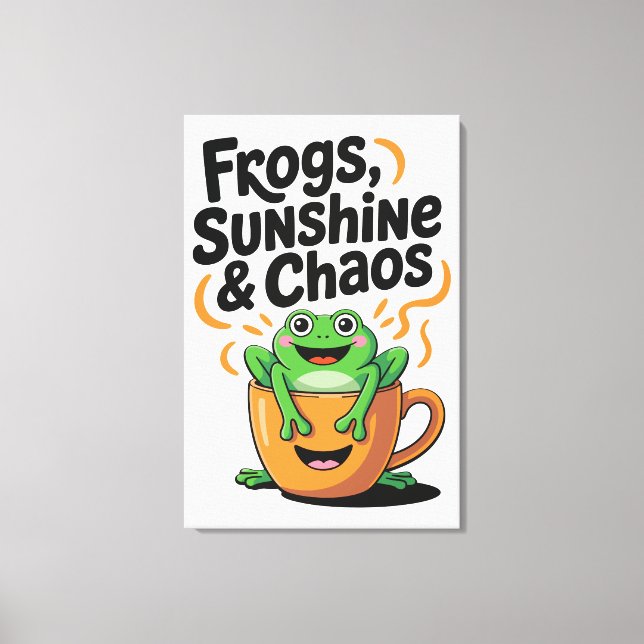 Grodor, solsken och kaos - Cute Frog i Kaffe Kopp Canvastryck (Framsida)