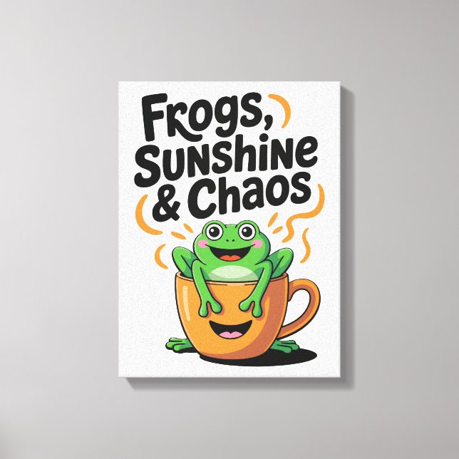 Grodor, solsken och kaos - Cute Frog i Kaffe Kopp Canvastryck (Framsida)
