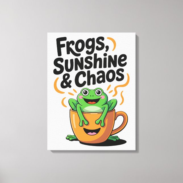 Grodor, solsken och kaos - Cute Frog i Kaffe Kopp Canvastryck (Framsida)