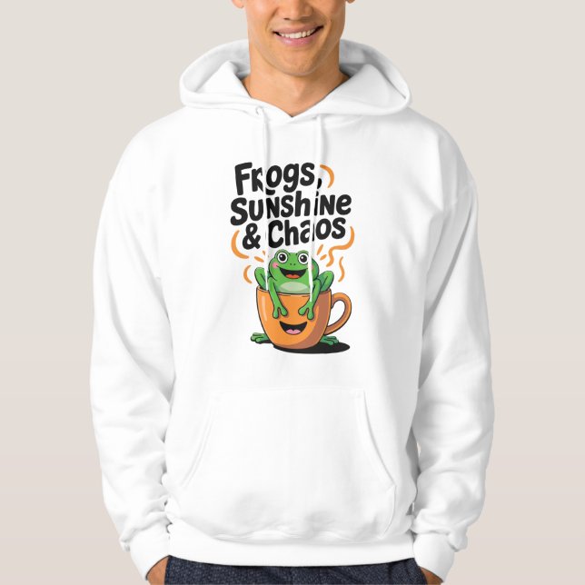 Grodor, solsken och kaos - Cute Frog i Kaffe Kopp Hoodie (Framsida)