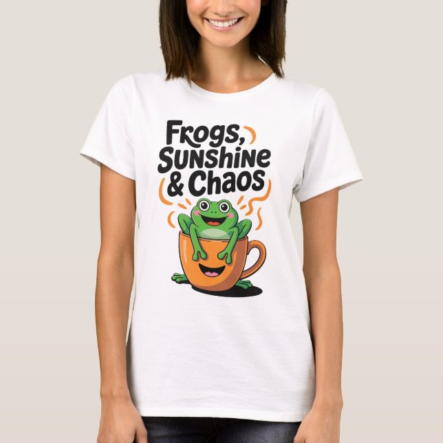 Grodor, solsken och kaos - Cute Frog i Kaffe Kopp T Shirt (Framsida)