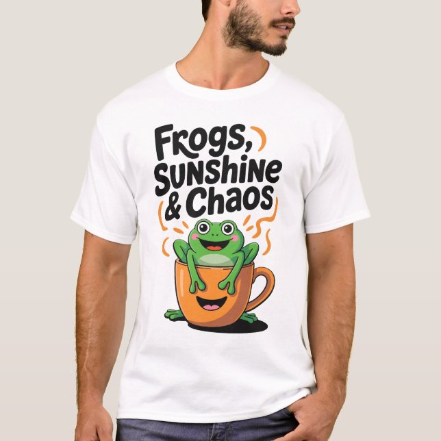 Grodor, solsken och kaos - Cute Frog i Kaffe Kopp T Shirt (Framsida)