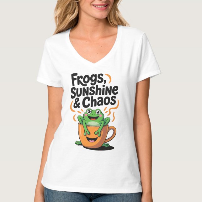 Grodor, solsken och kaos - Cute Frog i Kaffe Kopp T Shirt (Framsida)