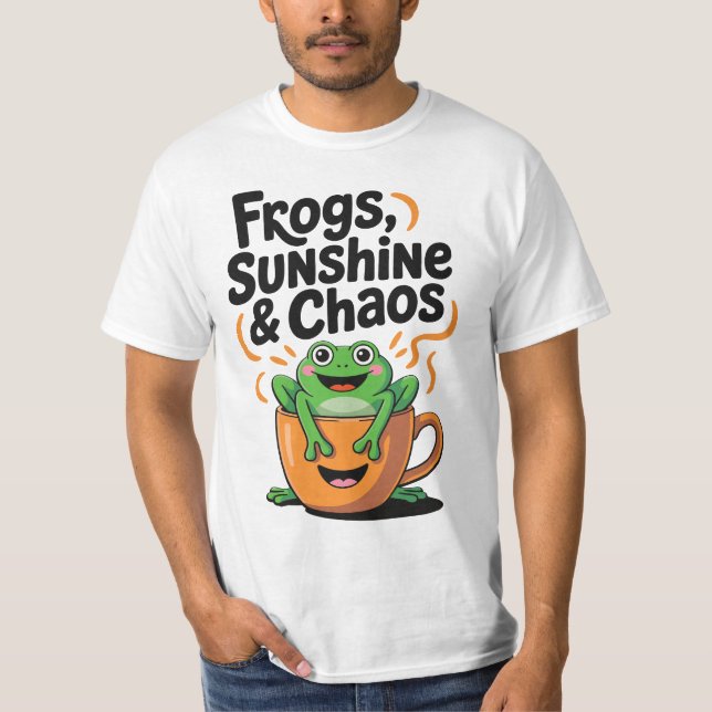 Grodor, solsken och kaos - Cute Frog i Kaffe Kopp T Shirt (Framsida)