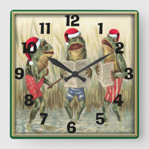 Grodor som sjunger God jul Fyrkantig Klocka