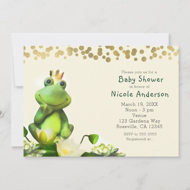 Grodprinsen Grön & Guld Baby Shower-inbjudan Inbjudningar (Framsida)
