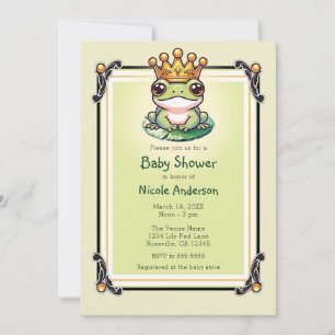 Grodprinsen i guld krona baby shower inbjudan