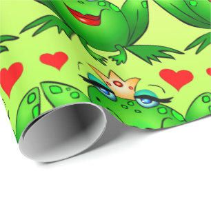 Grodprinsessa Hjärtan Glad Grön Presentpapper