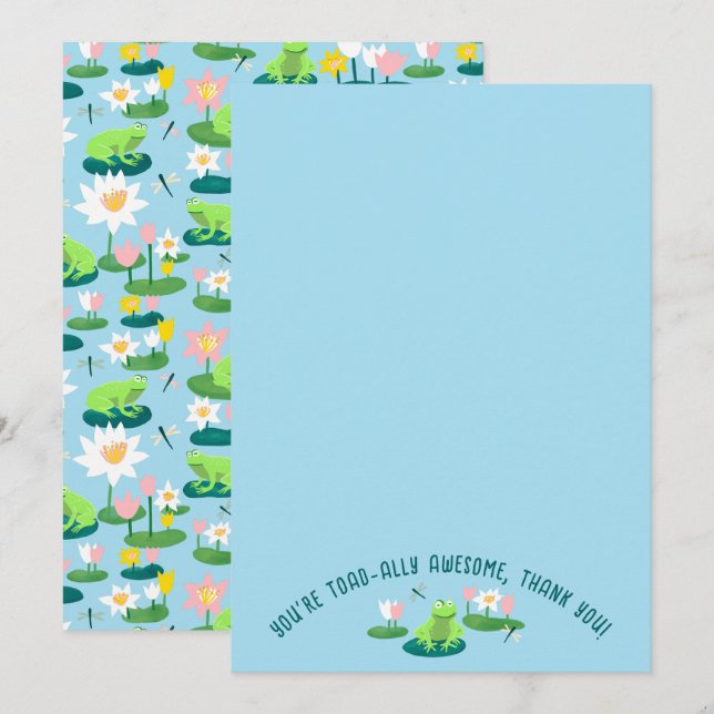 Grodyor och näckrosblad Sött ANPASSAT Tack Kort (Fram/baksida)