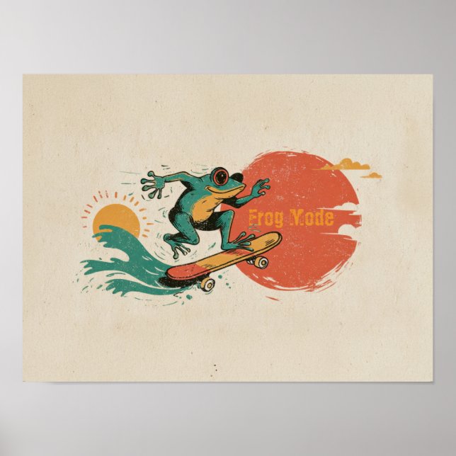 Grodyra – Retro Surf Skate Groda Konst Poster (Framsidan)