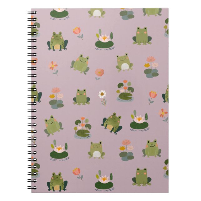 Grodyror & Näckrosblad på Pastell Grå-Rosa Anteckningsbok (Framsidan)