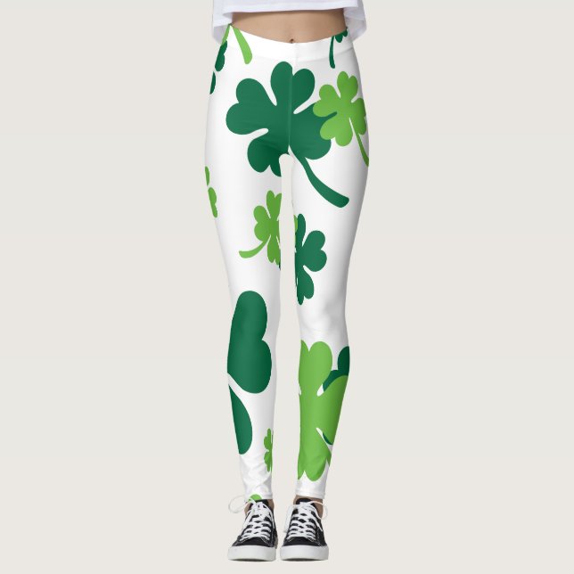 Groen klavertje vier blaadjes. St. Patrick's Day Leggings (Framsida)