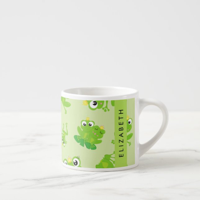 Grog Mönster, Grönt Frogs, Frog Prince, ditt namn Espressomugg (Höger)