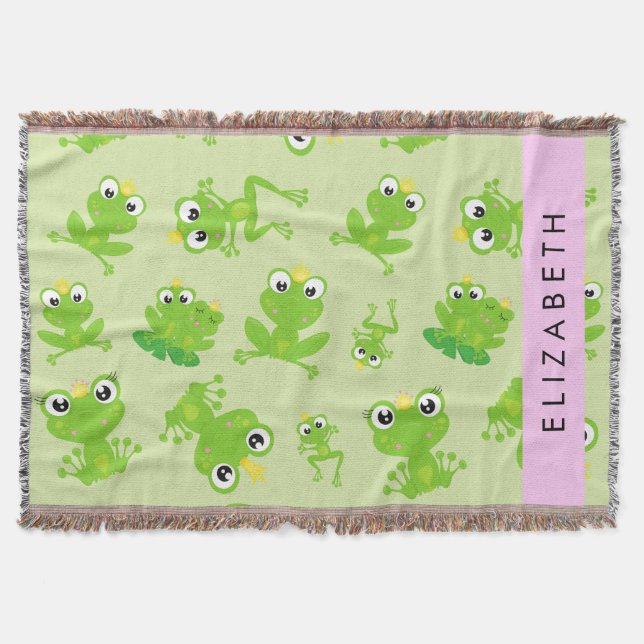 Grog Mönster, Grönt Frogs, Frog Prince, ditt namn Filt (Framsidan)