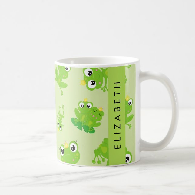Grog Mönster, Grönt Frogs, Frog Prince, ditt namn Kaffemugg (Höger)
