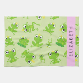 Grog Mönster, Grönt Frogs, Frog Prince, ditt namn Kökshandduk