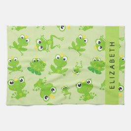 Grog Mönster, Grönt Frogs, Frog Prince, ditt namn Kökshandduk