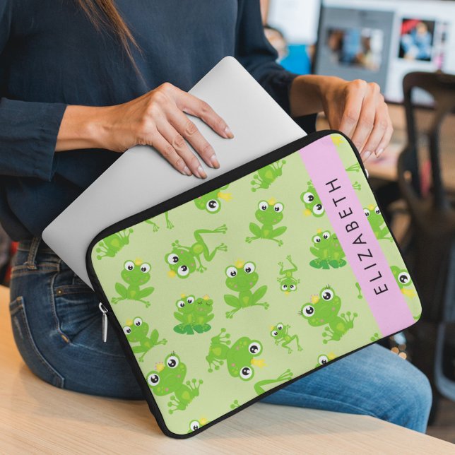 Grog Mönster, Grönt Frogs, Frog Prince, ditt namn Laptop Fodral (Skapare uppladdad)