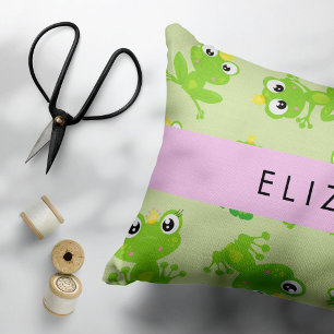 Grog Mönster, Grönt Frogs, Frog Prince, ditt namn Prydnadskudde