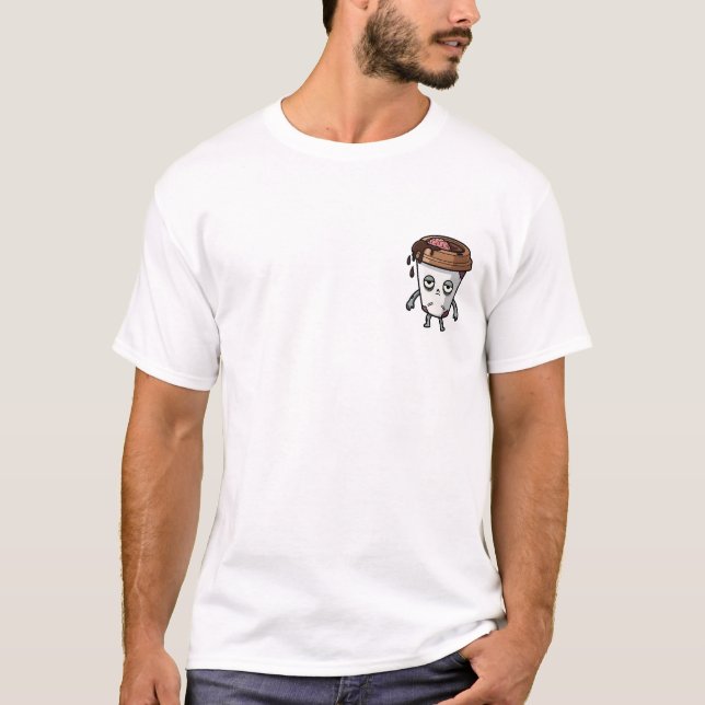 Groggy Zombie Coffee Cup Character T Shirt (Framsida)
