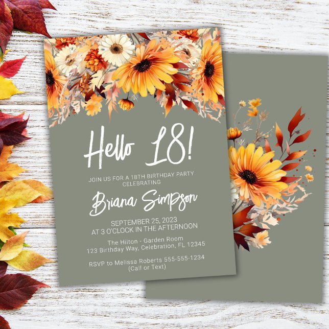 Grön 18-årsdag Höst Blommig Inbjudningar (Skapare uppladdad)
