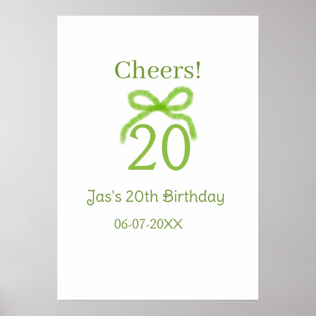 grön 20-års födelsedagsbåge akvarellnamn fet retro poster (Framsidan)
