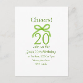 grön 20-års födelsedagsbåge vattenfärg namn fet re inbjudan vykort