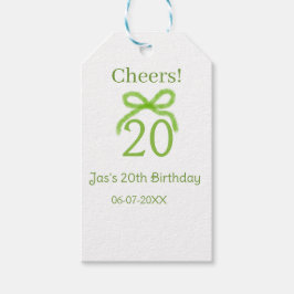 grön 20-års födelsedagsbåge vattenfärg namn fet re presentetikett