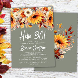 Grön 30-års födelsedags höstblomma fjäril inbjudningar
