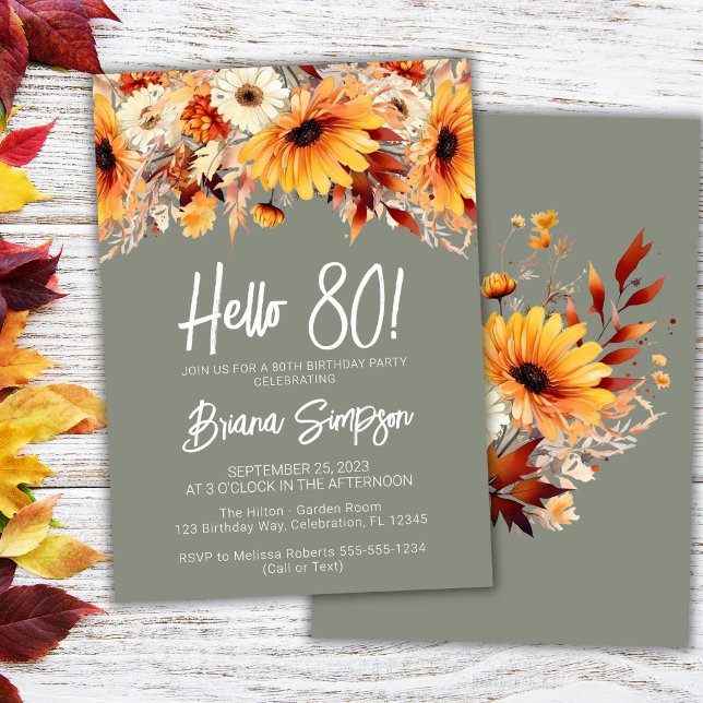 Grön 80-årsdag Höst Blommig Inbjudan (Skapare uppladdad)