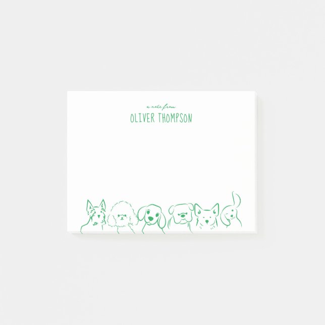 Grön A Notis Från Söt Hund Djur Skiss Noteringar Post-it Block (Framsida)