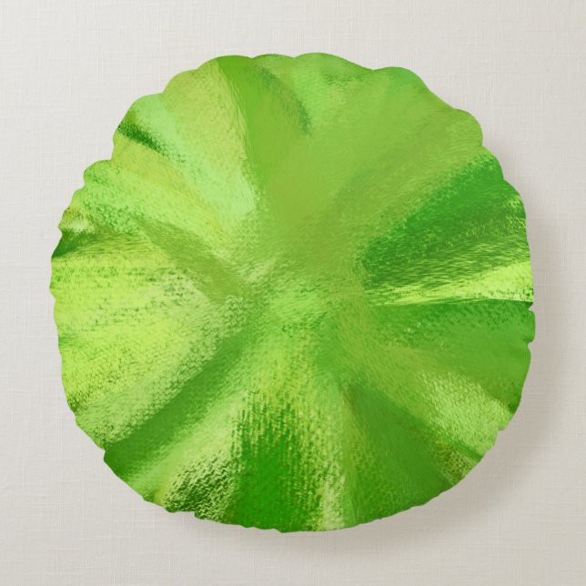 Grön Abstrakt Målning Konst Rund Kudde (Framsidan)