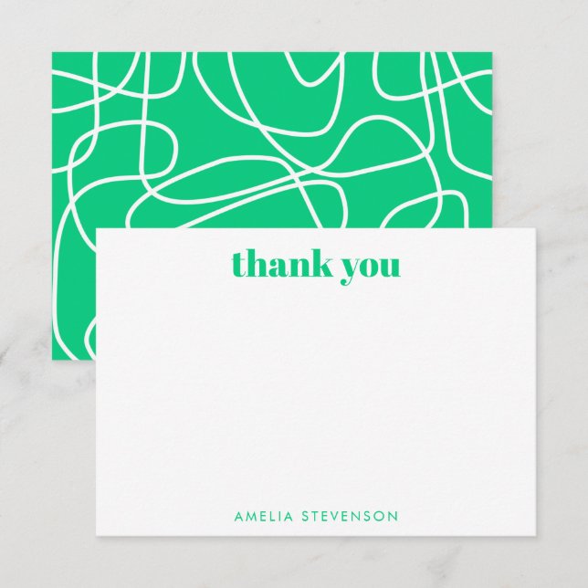 Grön Abstrakt Modern Linje Konst Personligt Namn Tack Kort (Fram/baksida)