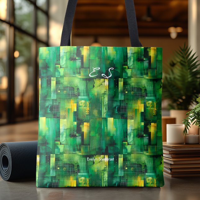 Grön Abstrakt Totebag Modern Geometrisk Mönster Tygkasse (Skapare uppladdad)