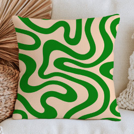 Grön Abstrakt Vågig Mönster Retro Minimalistisk Kudde