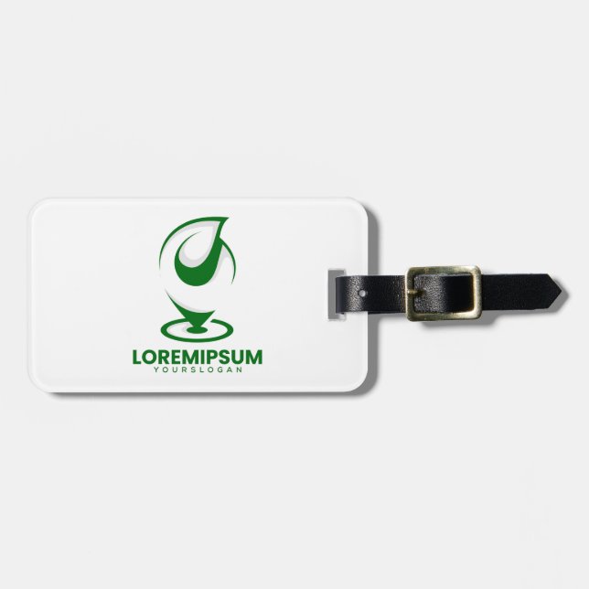 Grön abstrakt vattendroppe och glob logotyp bagagebricka (Horisontell Framsida)
