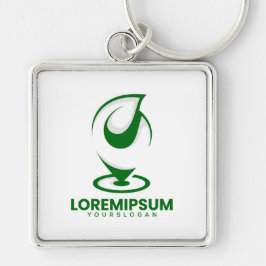 Grön abstrakt vattendroppe och glob logotyp fyrkantig silverfärgad nyckelring