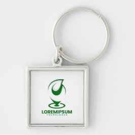 Grön abstrakt vattendroppe och glob logotyp fyrkantig silverfärgad nyckelring