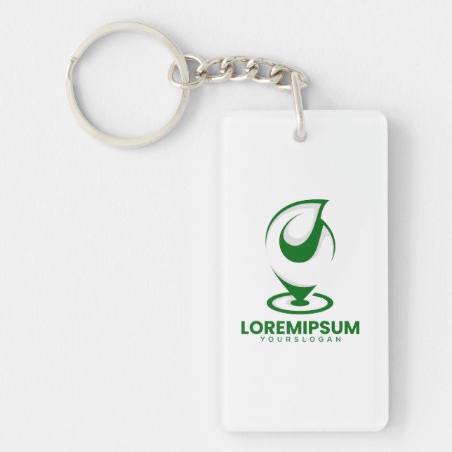 Grön abstrakt vattendroppe och glob logotyp nyckelring (Framsidan)
