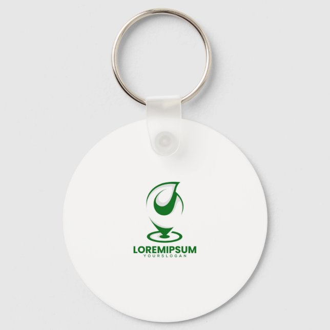 Grön abstrakt vattendroppe och glob logotyp nyckelring (Framsida)