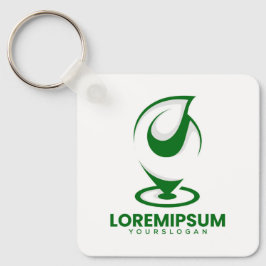 Grön abstrakt vattendroppe och glob logotyp nyckelring