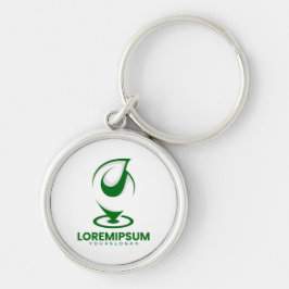 Grön abstrakt vattendroppe och glob logotyp rund silverfärgad nyckelring
