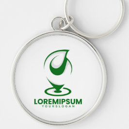 Grön abstrakt vattendroppe och glob logotyp rund silverfärgad nyckelring