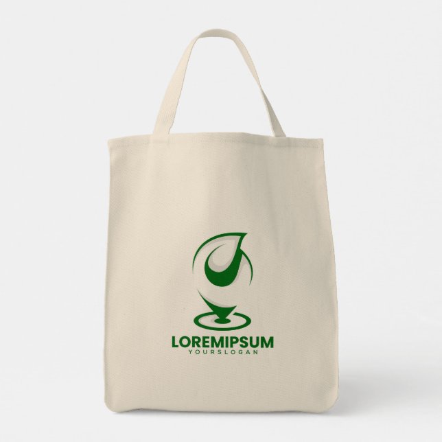 Grön abstrakt vattendroppe och glob logotyp tygkasse (Baksida)