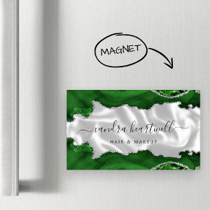 Grön Agat Silver Glitter Lyx Magnetiska Visitkort