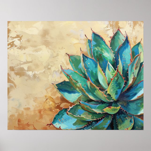 Grön Agave Kaktus Sydväst målning Poster (Framsidan)