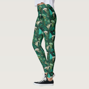 Grön Aktiv Slitdel Kallaliljor Glitter Högtid Leggings