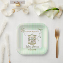 Grön akvarell Häst Karusell Baby Shower