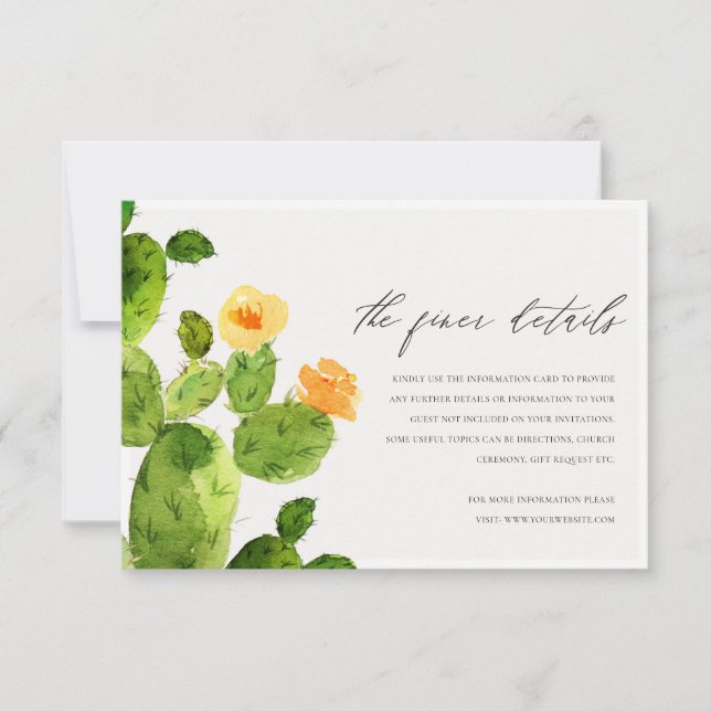 GRÖN AKVARELL ÖKEN KAKTUS BLOMMA INFORMATION INBJUDNINGAR (Framsida)