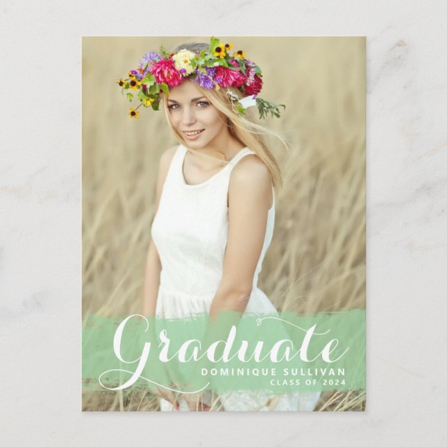 Grön akvarellstänk Foto Examen Vykort (Framsida)